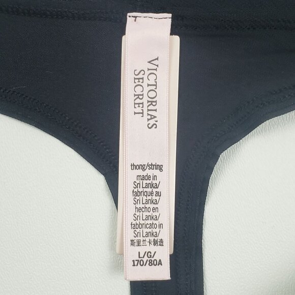 Victoria's Secret Shine Patch Thong Panty Women's Large Black Rhinestone VS Logo - Picture 2 of 16